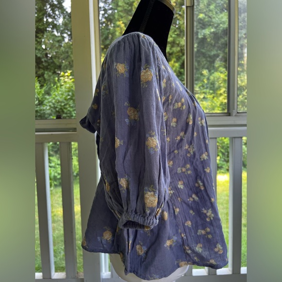Free People Floral Puff Sleeve Top - Blue - Picture 5 of 8